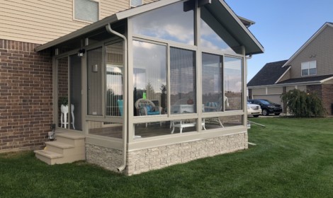 3 Season Gable Sunroom with Faux Stone Skirting - Northville